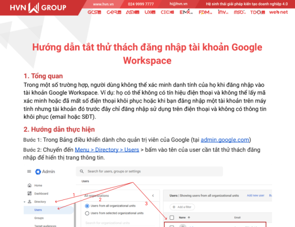 Hướng dẫn tắt thử thách đăng nhập tài khoản Google Workspace – HVN Group