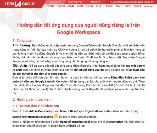Hướng dẫn tắt ứng dụng của người dùng riêng lẻ trên Google Workspace – HVN Group