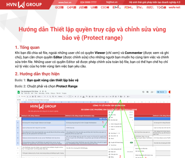 Hướng dẫn Thiết lập quyền truy cập và chỉnh sửa vùng bảo vệ (Protect range) – HVN Group