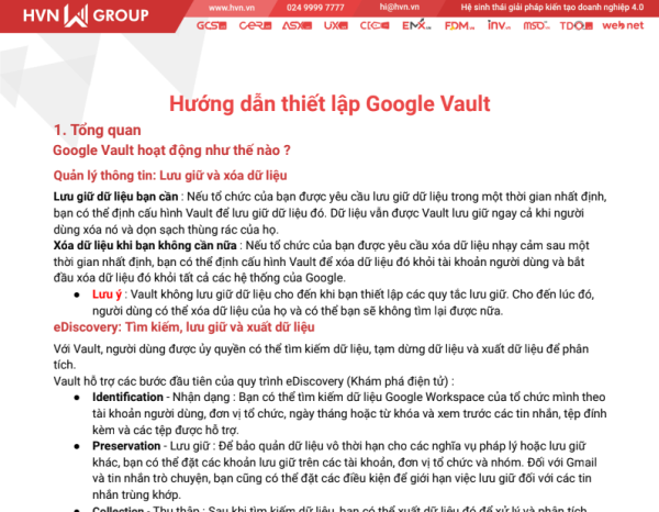 Hướng dẫn thiết lập Google Vault – HVN Group