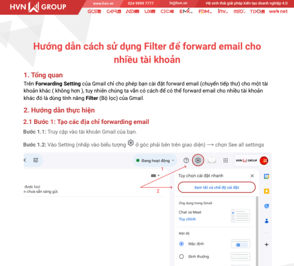 Hướng dẫn sử dụng Filter để forward email cho nhiều tài khoản – HVN Group