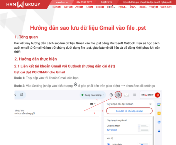 Hướng dẫn sao lưu dữ liệu Gmail vào file .pst – HVN Group