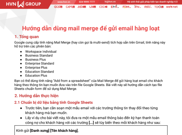 Hướng dẫn dùng mail merge để gửi email hàng loạt – HVN Group