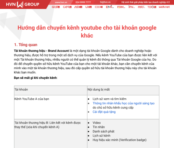 Hướng dẫn chuyển kênh youtube cho tài khoản google khác – HVN Group