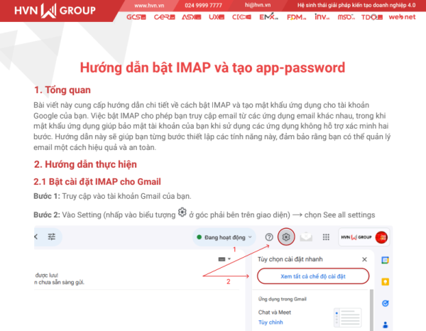 Hướng dẫn bật IMAP và tạo app-password – HVN Group